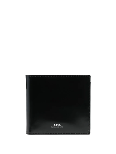 A.p.c. Logo Print Leather Billfold Wallet In Black