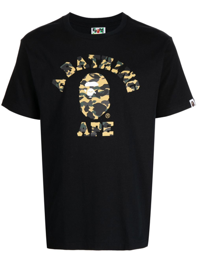 A Bathing Ape Camo Logo-print T-shirt In Black