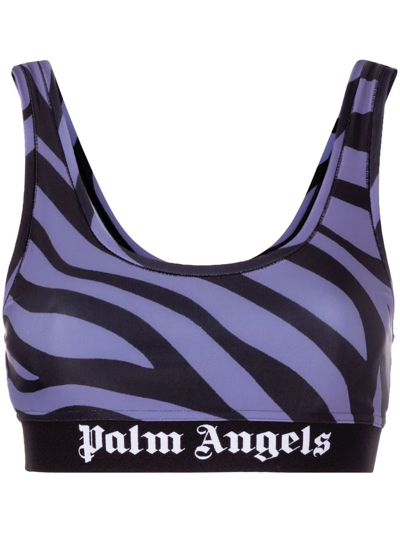 Palm Angels Zebra-print Sports Bra In Purple Black