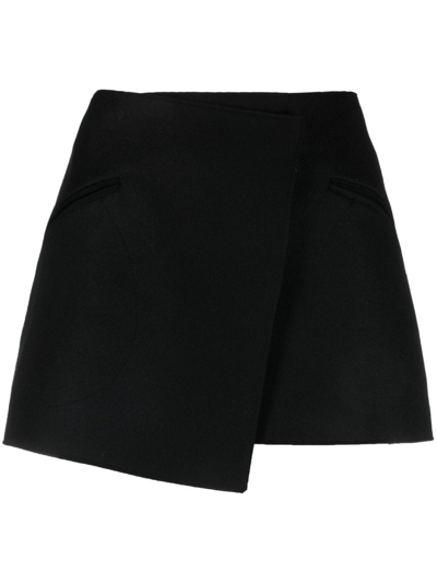 Khaite Vera Wrap-effect Wool-blend Felt Mini Skirt In Nero