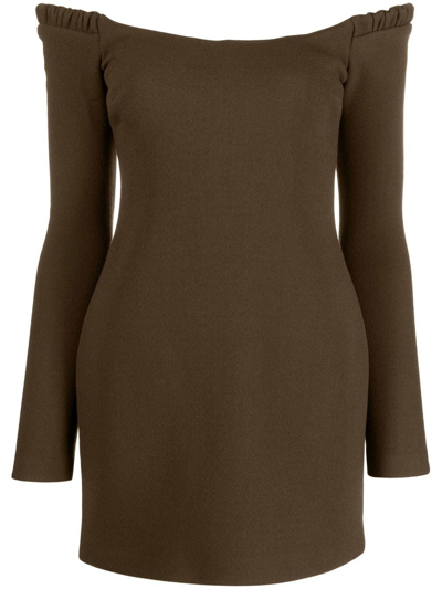 Khaite Ruffled Off-shoulder Mini Dress In Brown