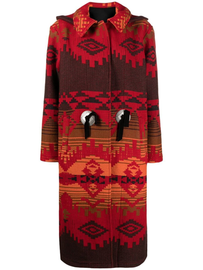 Fortela Aztec-pattern Single-breasted Coat In Red