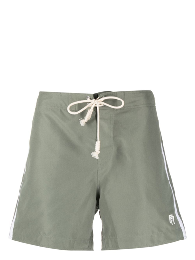Palm Angels Logo-embroidered Side Stripe Swim Shorts In Green