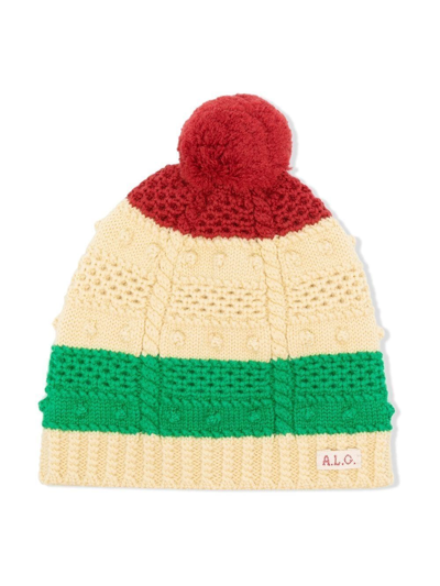 Gucci Kids' Striped Cable-knit Beanie In Yellow