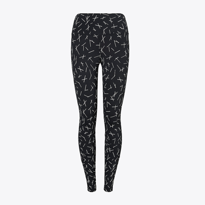 Tory Sport Tory Burch Printed Weightless Full-length Legging In Black And French Cream Matchsticks