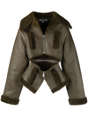 Andreädamo Cut-out Shearling-trim Leather Jacket In Green