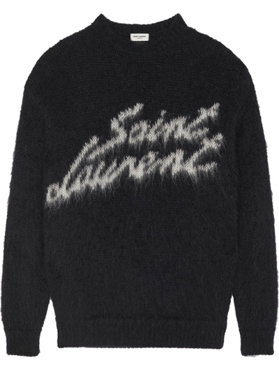 Saint Laurent Logo Mohair-blend Sweater In Black