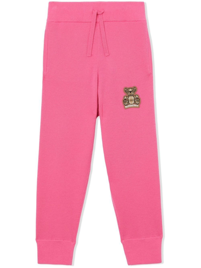 Burberry Kids' Thomas Bear 贴花羊绒运动裤 In Pink
