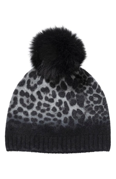 Sofia Cashmere Die Dye Cashmere & Genuine Shearling Pom Beanie In Grey