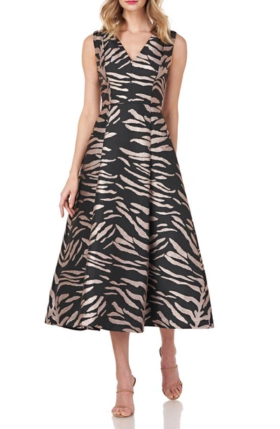 Kay Unger Metallic Zebra Stripe Jacquard Dress In Black/ Rose Gold |  ModeSens