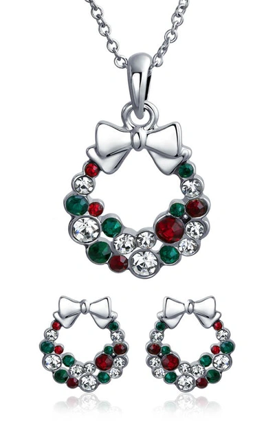 Bling Jewelry Holiday Crystal Wreath Earring & Necklace Set In Multicolor