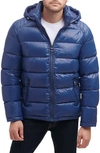 Guess Men's Hooded Puffer Coat In Indigo