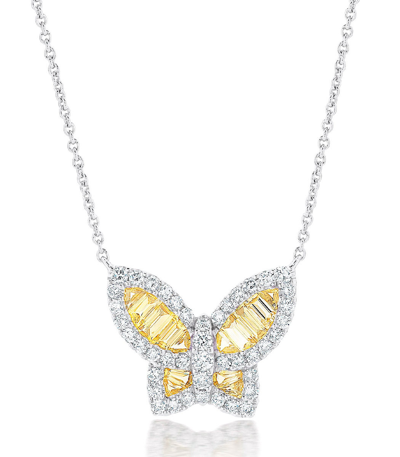 Nicole Rose Large Yellow Sapphire And Diamond Butterfly Pendant In Multi