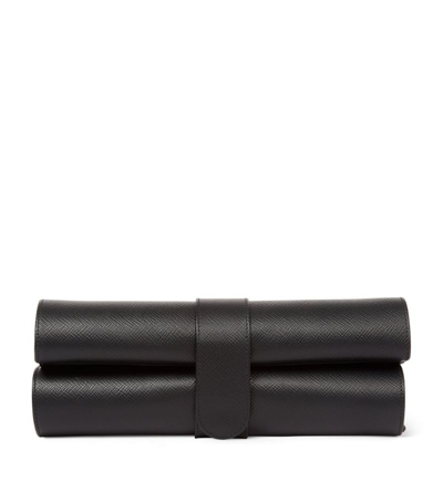 Smythson Leather Roll-up Chess Set In Black