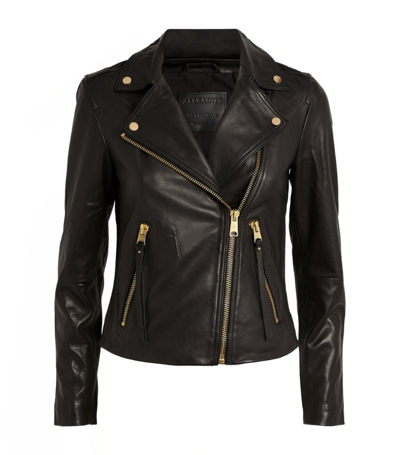 Allsaints Leather Dalby Biker Jacket In Black/gold