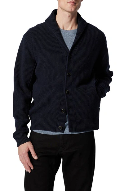 Rodd & Gunn Carterton Wool Ribbed Knit Shawl Collar Cardigan In Midnight