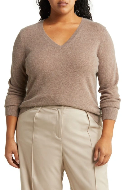 Nordstrom Essential V-neck Cashmere Sweater In Brown Taupe