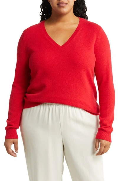 Nordstrom Essential V-neck Cashmere Sweater In Red Chinoise