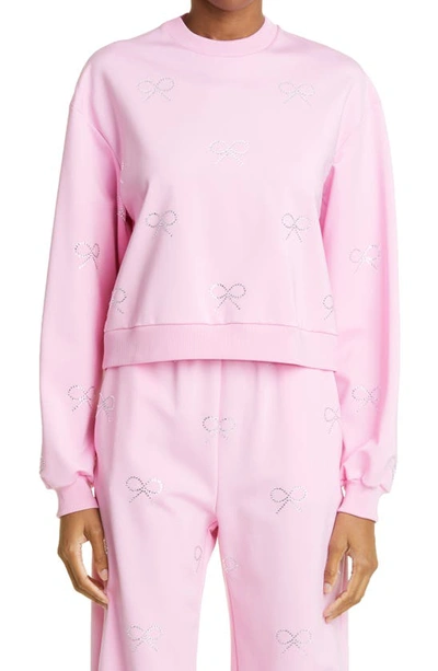 Mach&mach Embellished Crystal Bow Crewneck Sweatshirt In Pink