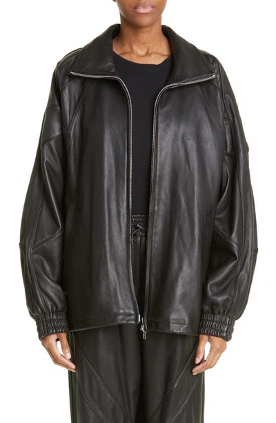 Alexander Wang Oversize Logo Embroidered Front Zip Track Jacket In Black