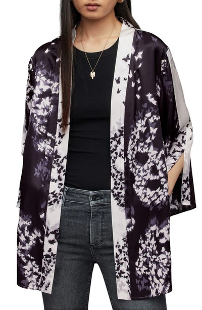 Allsaints Casi Orsino Butterfly Print Open Front Jacket In Black/ecru