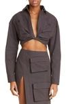 Off-white Cargo Cropped Shirt In Dark Grey