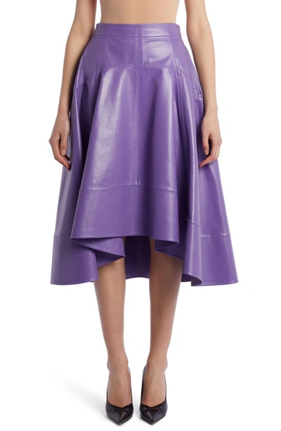 Bottega Veneta Asymmetric Paneled Leather Midi Skirt In Purple