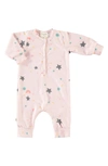 Paigelauren Babies' Thermal Knit Henley Romper In Pink Confetti