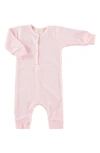 Paigelauren Babies' Thermal Knit Henley Romper In Light Pink