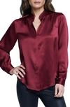 L Agence L'agence Bianca Silk Banded Collar Blouse In Black Cherry