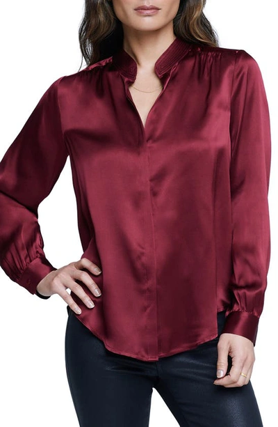 L Agence L'agence Bianca Silk Banded Collar Blouse In Black Cherry