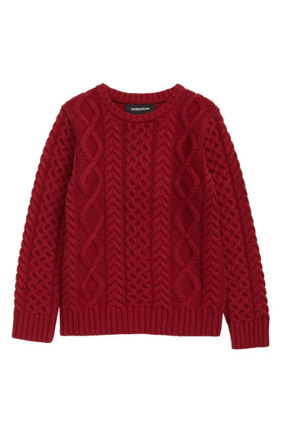 Nordstrom Kids' Cable Cotton Blend Sweater In Red Tibetan