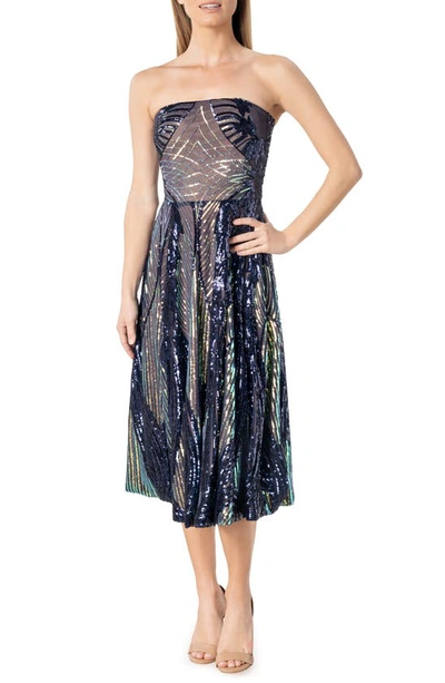 Dress The Population Ruby Strapless Sequin Dress In Navy Multi