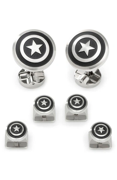 Cufflinks, Inc 2-piece Captain America Shield Stainless Steel Stud Set In Silver