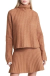 Open Edit Cotton Blend Rib Turtleneck Sweater In Brown Toffee
