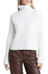 Open Edit Cotton Blend Rib Turtleneck Sweater In Ivory