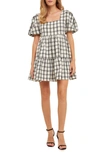 ENGLISH FACTORY ENGLISH FACTORY GINGHAM PUFF SLEEVE TWEED MINIDRESS