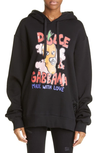 Dolce & Gabbana Made With Love Print Oversized Hooded Sweatshirt In Black