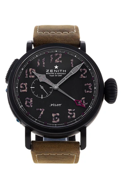 Watchfinder & Co. Zenith  Pilot Leather Strap Watch In Steel/ Black Pvd