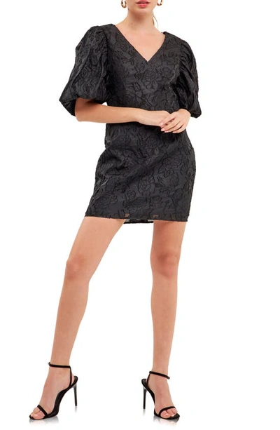 Endless Rose Puff Sleeve Embroidered Mini Dress In Black