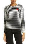 Comme Des Garçons Play Comme Des Garcons Play Black And White Striped Heart Patch T-shirt In Black/ White
