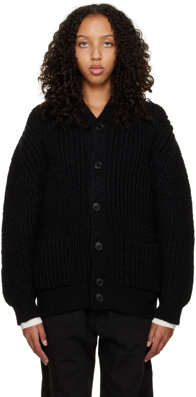 Lemaire V-neck Knitted Wool Cardigan In Bk999 Black