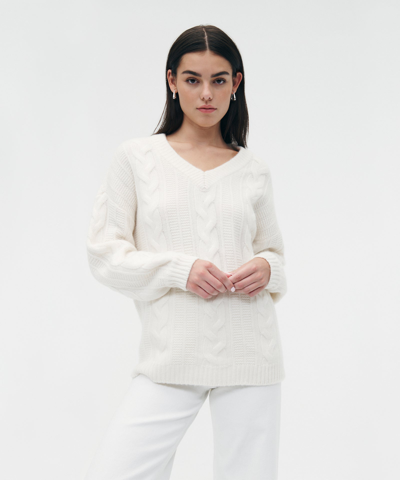 Naadam Merino Cashmere Cable V-neck Sweater In White