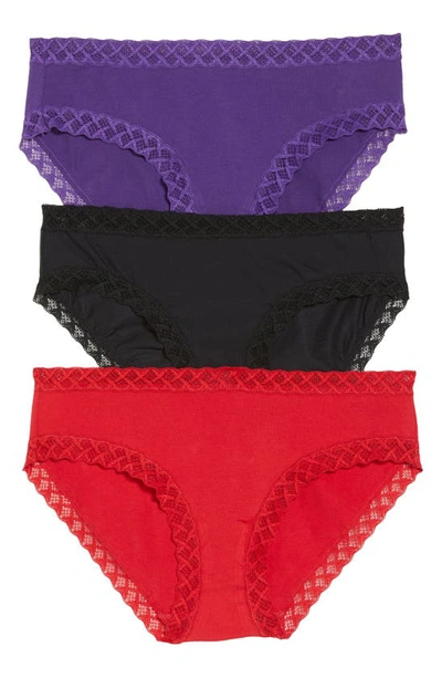 Natori Bliss Girl Brief 3 Pack Panty In Red,allium,black