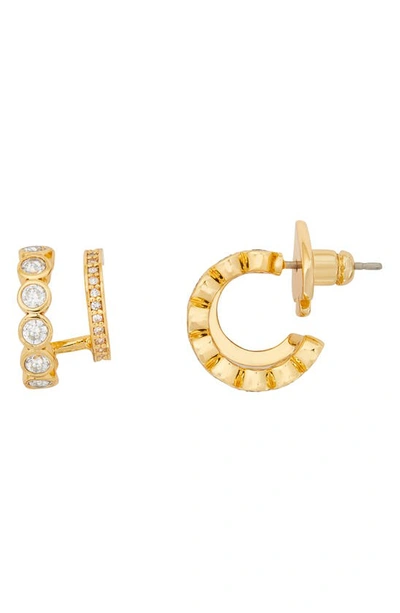 Kate Spade Dazzle Crystal Double Huggie Hoop Earrings In Clear/ Gold
