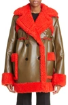 SACAI DOUBLE BREASTED FAUX SHEARLING COAT