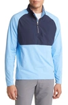 Cutter & Buck Adapt Quarter Zip Wind Resistant Knit Pullover In Atlas/ Navy Blue