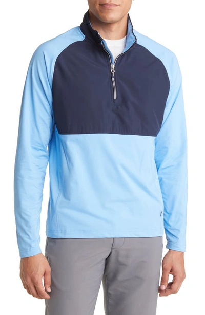Cutter & Buck Adapt Quarter Zip Wind Resistant Knit Pullover In Atlas/ Navy Blue