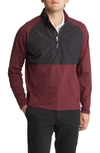 Cutter & Buck Adapt Quarter Zip Wind Resistant Knit Pullover In Bordeaux/ Black