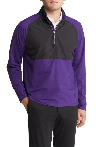 Cutter & Buck Adapt Quarter Zip Wind Resistant Knit Pullover In College Purple/ Black